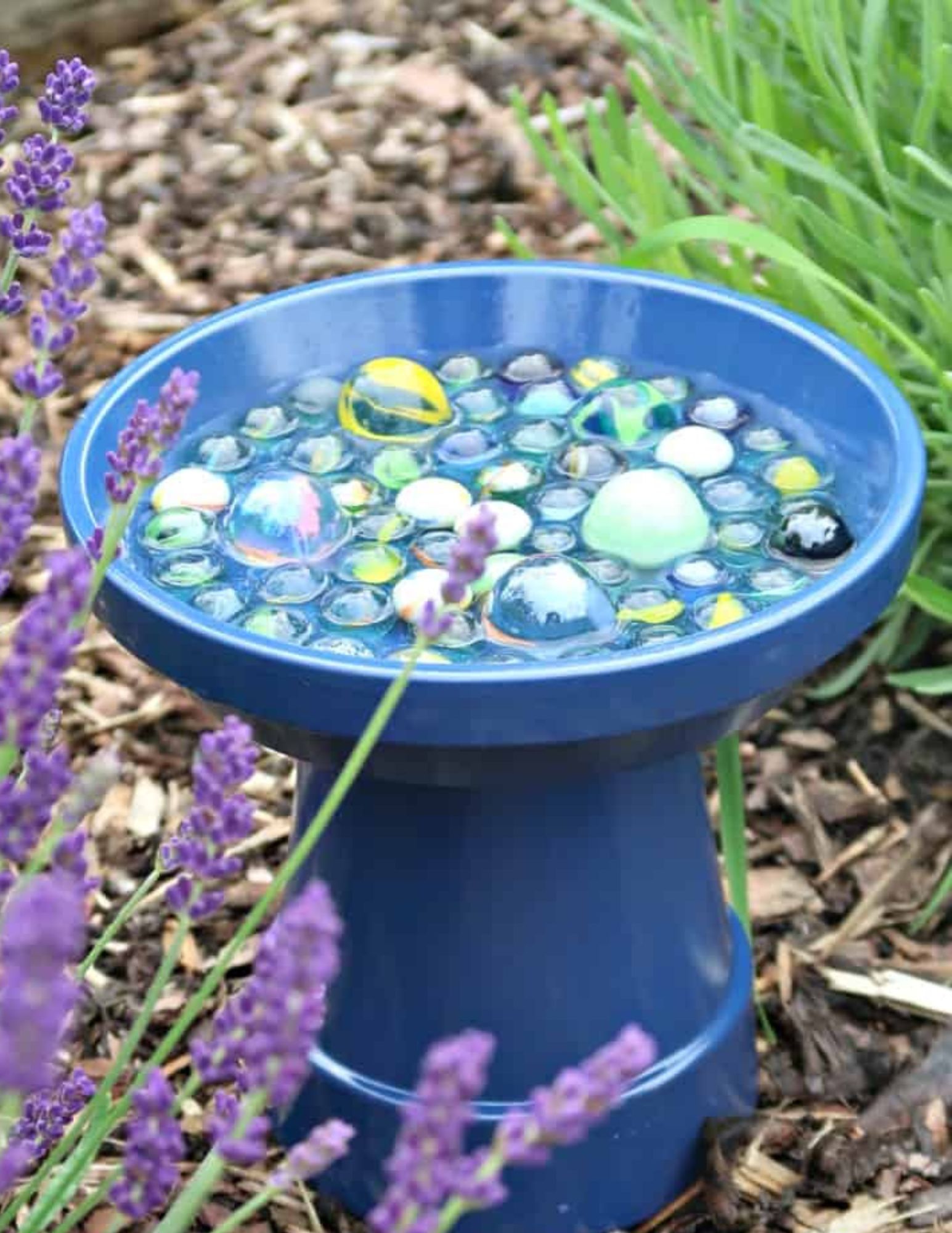 blue terra cotta pot with saucer for bees