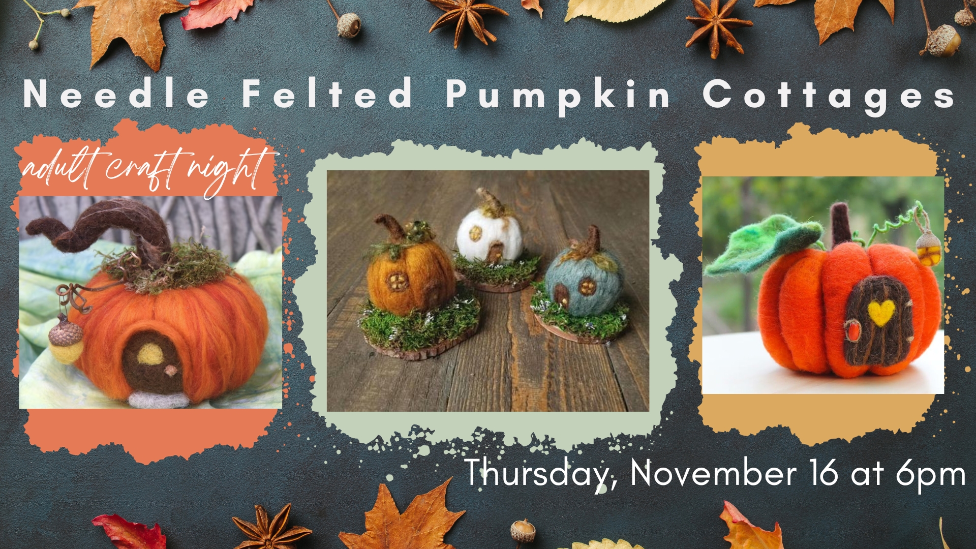 needle felted pumpkins that look like cottages