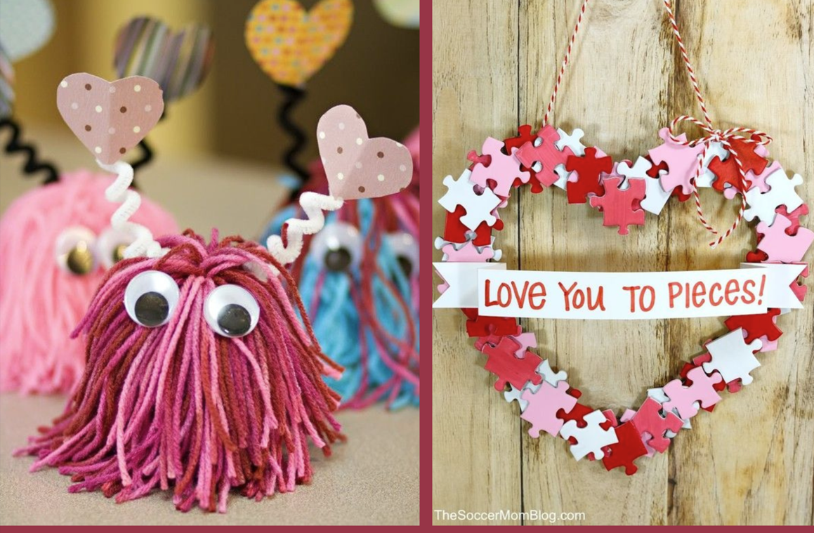 yarn creature with googly eyes and heart-shaped frame