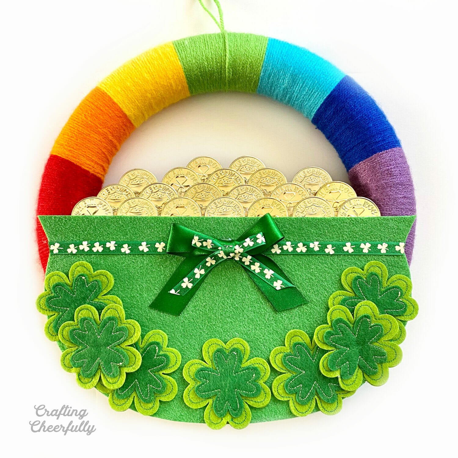 St Patricks Day themed wreath with gold coins 