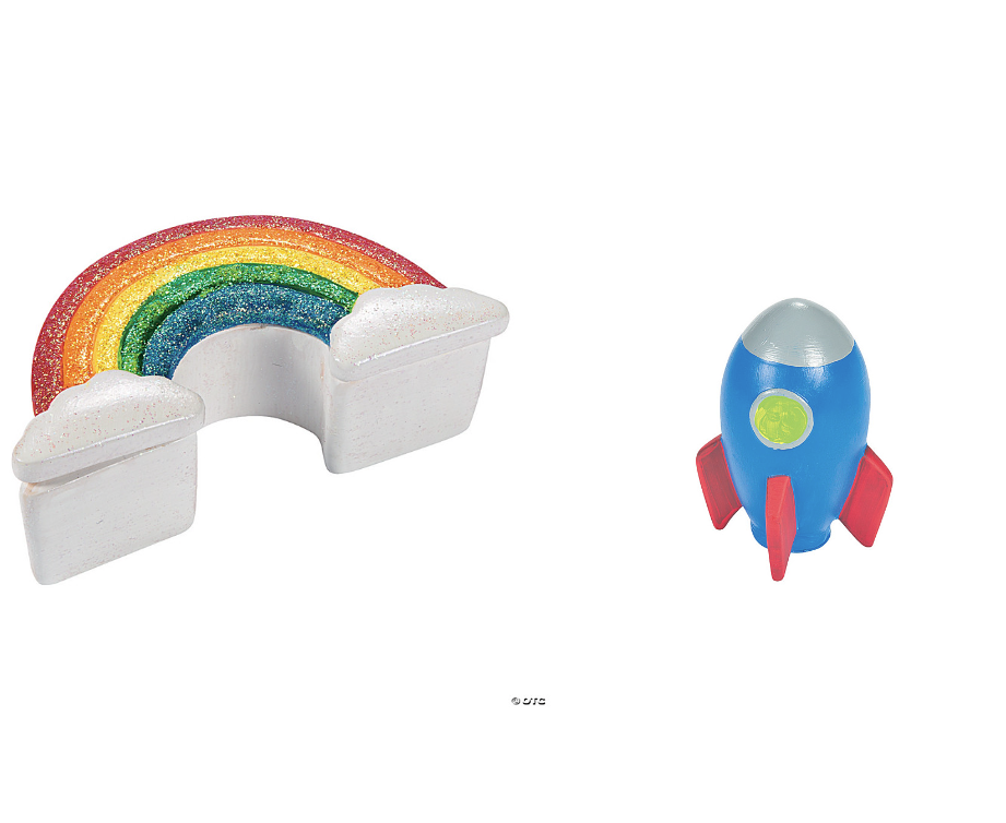 ceramic rainbow and rocket ship
