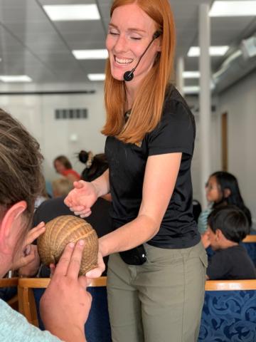 Animal Wonders presentor Jessi shows an Armadillo