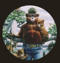 Smokey the Bear with cub, hat and shovel
