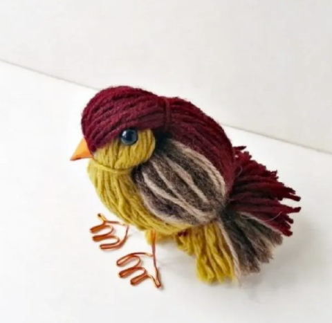 sparrow made out of yarn
