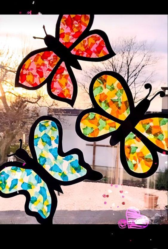 tissue paper suncatchers in shape of butterfly