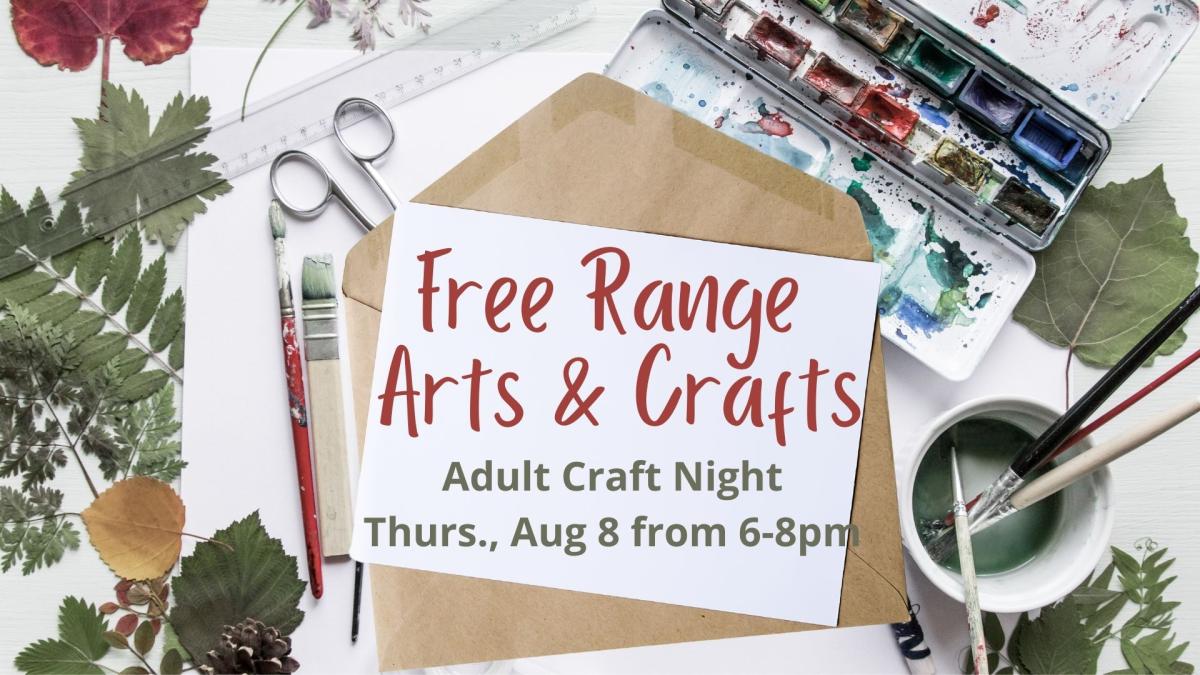 watercolor supplies with a card that says Free Range Arts & Crafts